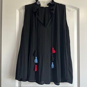 Loft Petite Women's Accordion Pleated Tassel Sleeveless Blouse Sz LP